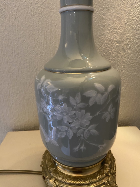 Image 1 of Celadon pâte-sur-pâte porcelain table lamp with bronze mount