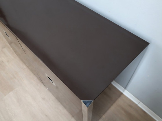 Image 1 of Mario Sabot credenza piccola in laminato marrone scuro e cromo anni '70