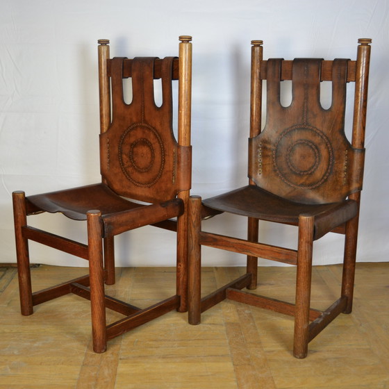 Image 1 of 8x Vintage Leather Dining Chairs 1970s