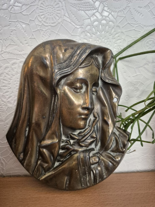 Placa mural de bronce de estilo vintage con la Virgen María