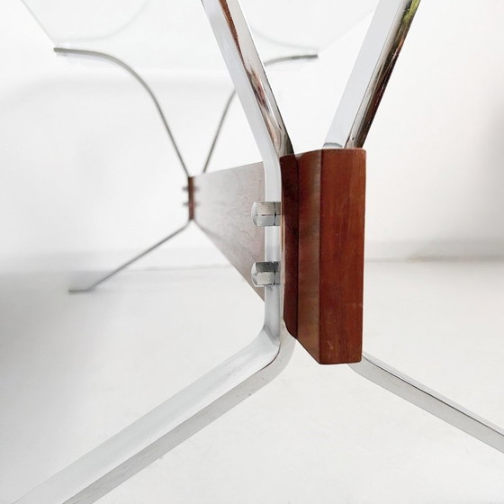 Image 1 of Tavolino da caffè vintage in vetro cromato e teak, design italiano, anni '60