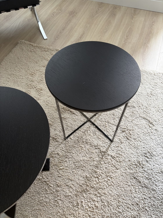 Minotti Design Beistelltisch – Schwarze Eiche / Metall – Beistelltische, polished steel, Wood (photo 8 of 8)