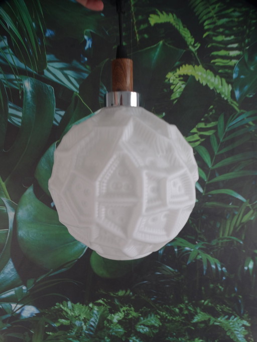 Milk Glass Pendant Lamp With Relief Pattern