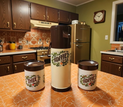 Vintage Douwe Egberts (V203) set jaren '70 – opaline thee/koffie potten + airpot 34 cm