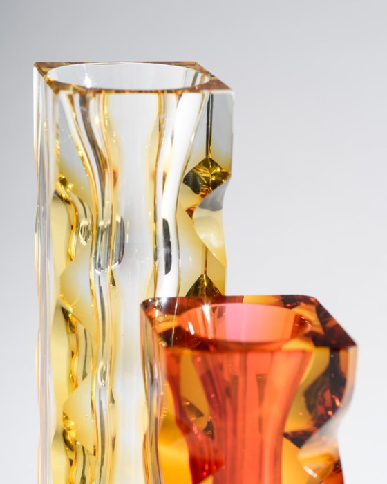 Image 1 of Exbor Oldrich Lipa Lipsky Sculptural Czech Art Glass Vase DUO Vintage 60s-70s