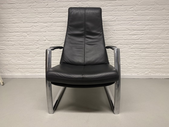 Image 1 of Sillón Topform Design - Piel negra y estructura de acero inoxidable