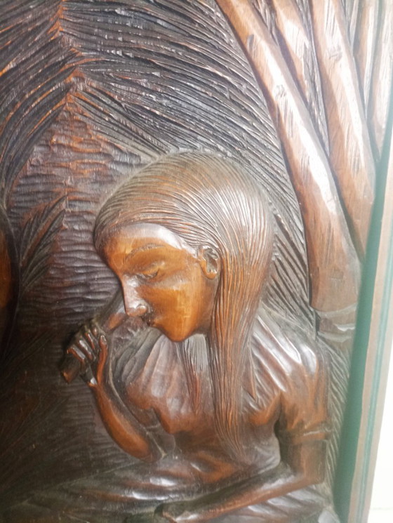 Image 1 of Scultura artistica monumentale brasiliana in legno (102 cm) firmata Lucio (1977)