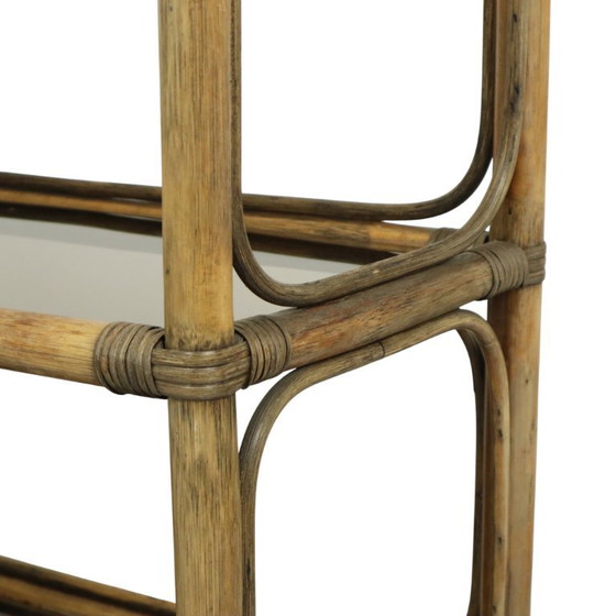 Image 1 of Vintage Boho Shelving Unit, Bamboo and Smoked Glass