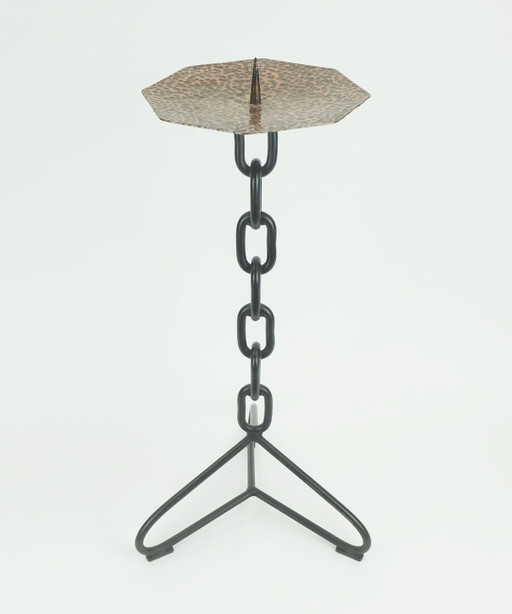 Grote 21" Kandelaar Brutalistisch Ontwerp Ijzer Koper Echt Vintage 1960S Xxl Kandelaar