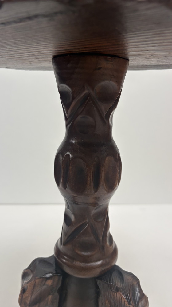 Image 1 of Vintage wooden hand-carved Spanish design side table Brutalist