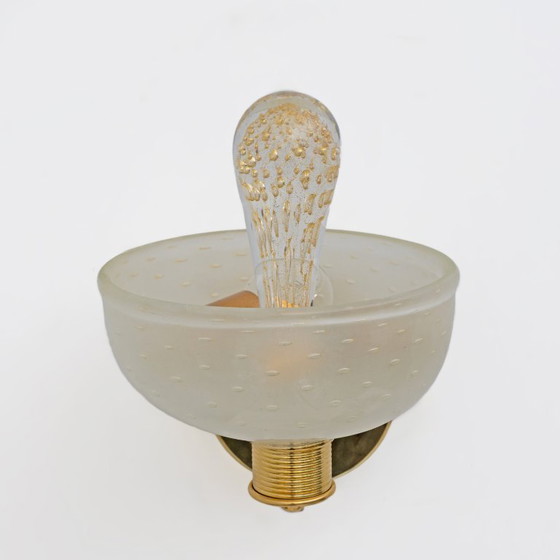 Image 1 of Attribué à Barovier & Toso Applique en laiton et verre de Murano Pulegoso, paire