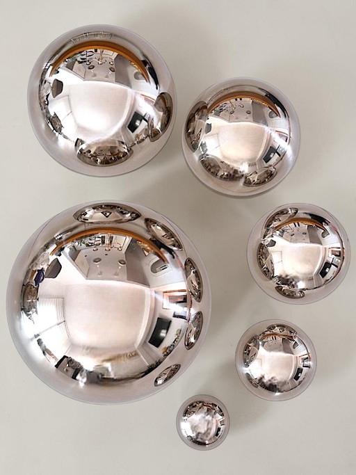 Set of 6 Sculptural Stainless Steel Half-Spheres – Reflective Modern Wall Decor