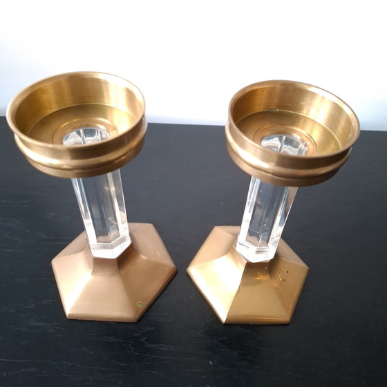 Image 1 of 2x vintage kandelaar jaren 60/70 lucite/messing