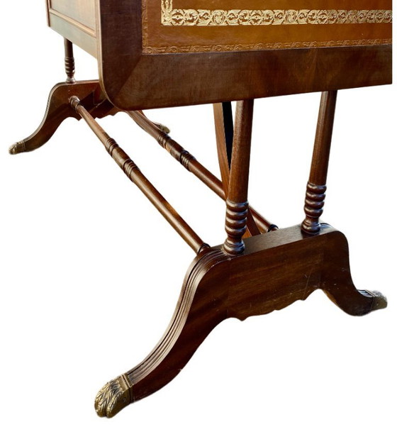Image 1 of Englischer Schreibtisch, doppelseitige, flache Platte mit Mahagoni-Verlängerungen