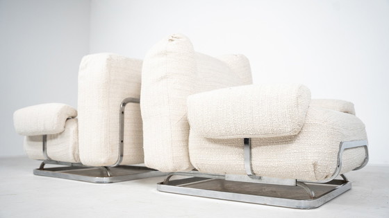 Image 1 of Mid Century Modern Paar Fauteuils, Chroom en Boucle Stof