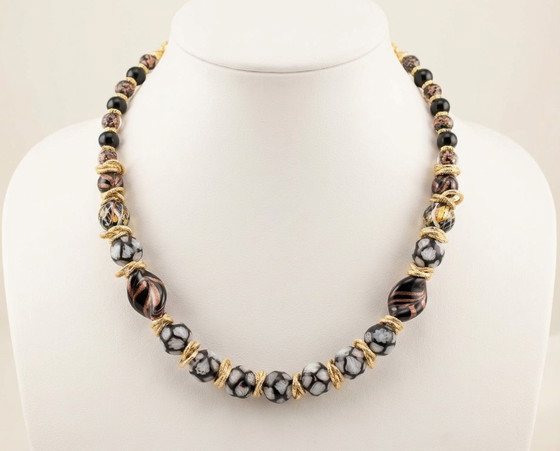 Image 1 of Murano glazen halsketting met 24-karaats bladgoud – Murrine – Aventurijn