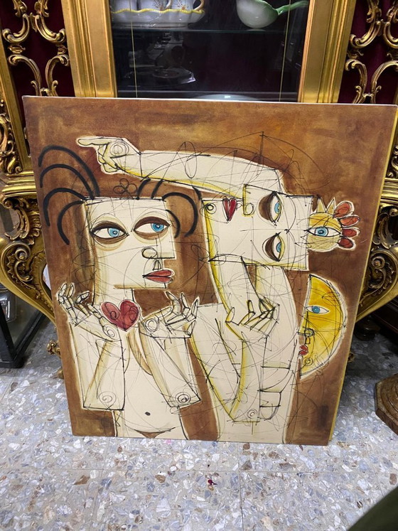 Image 1 of Large oil painting on canvas, Spanish Post-Cubist School, 1900s