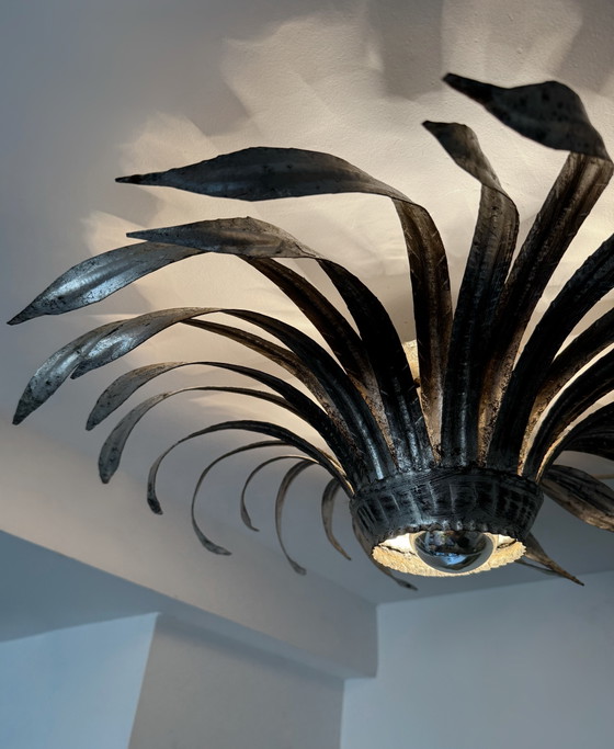 Image 1 of Sunburst wall sconce in silver wrought iron, 1960s