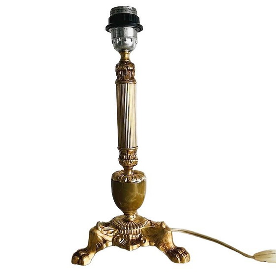 Image 1 of Base per lampada alta francese in stile barocco in marmo e ottone, anni '50