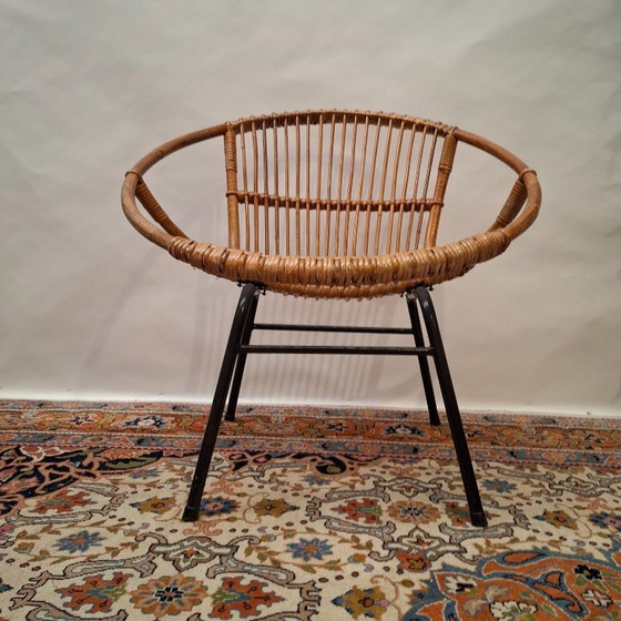 Vintage Rohe Noordwolde Rotan Kuipstoel – Stoelen / fauteuils, Metal, Rattan (photo 4 of 8)