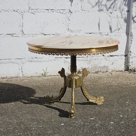 Image 1 of rench Víntage Marble and Bronze Coffee Table-round Cocktail Table-Style Louis XV-60s