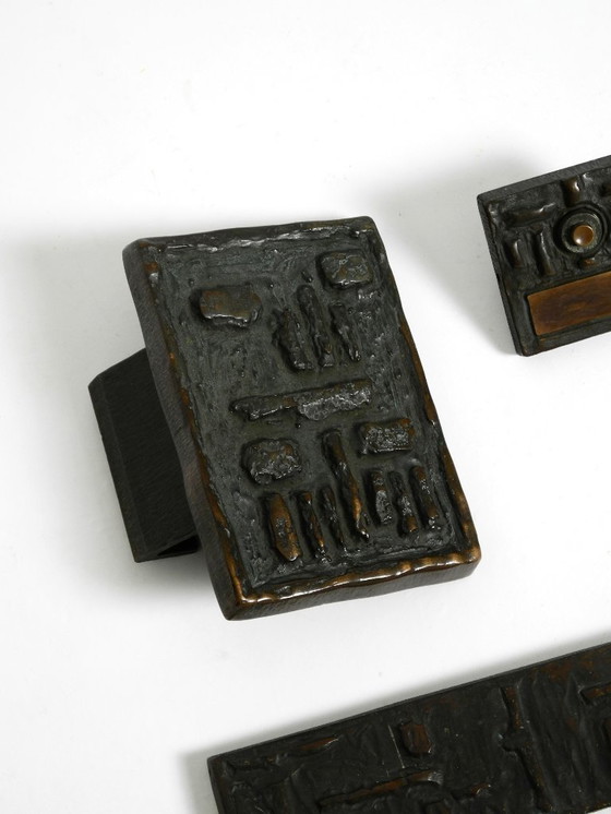 Image 1 of A set of solid, heavy 1970s Brutalist pull handles with letter slot and doorbell, made of bronze by Alpan Germany