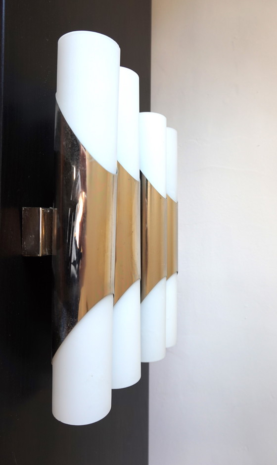 Image 1 of Pareja de apliques de cromo/vidrio opalino Neuhaus de Rolf Krüger, 1960