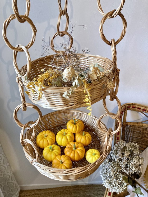 Large Wicker Hanging Basket with Three Tiers, Twisted Ring Chain, Decorative Objects, Beige (photo 4 of 18)