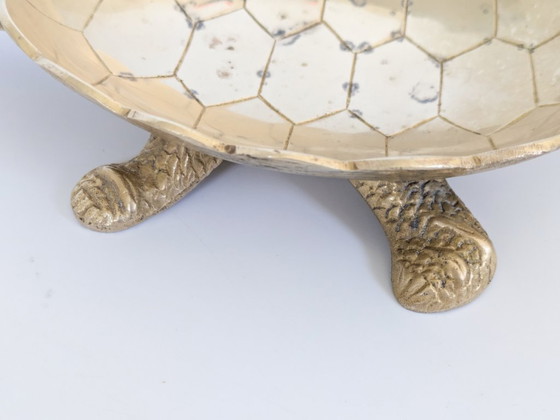 Image 1 of Vintage messing schaaltje in de vorm van een schildpad (Turtle Vide Poche), Hollywood Regency, mid-century sieradenschaaltje.