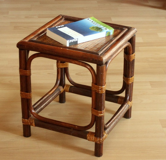 Handcrafted Rattan, Bamboo, Wood Plant Stand - Vintage 70s, Plant pot, Wicker, Brown, 1970 (photo 2 of 11)