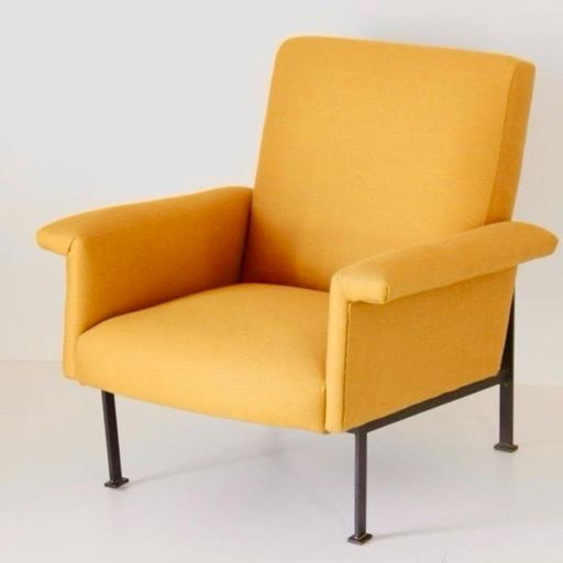 1x Fauteuil Sculptural Éclectique Mid-Century Modern en Tissu Jaune Moutarde
