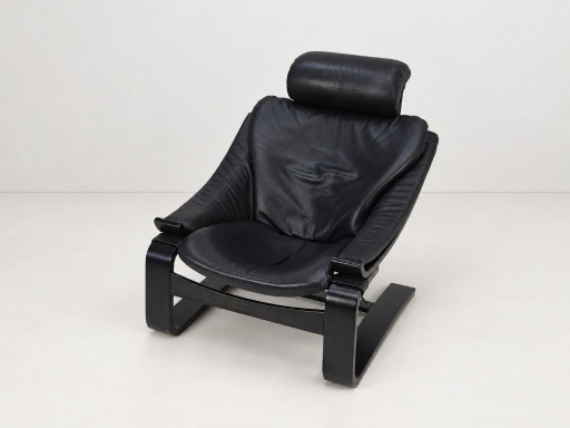 Kroken Fauteuil in Zwart Leer van Ake Fribytter voor Roche Bobois