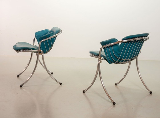 Gastone Rinaldi Italienisches Mid-Century Design Esszimmerstühle aus hellblauem Kunstleder, Modell Lynn für (photo 6 of 10)