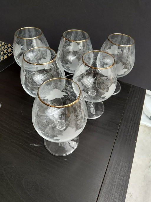 Bicchieri da cognac vintage - foglie e viti, set da 6