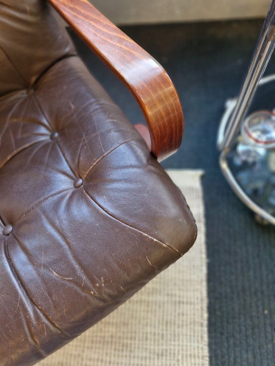 Image 1 of Vintage draaifauteuil bruin leer 70s