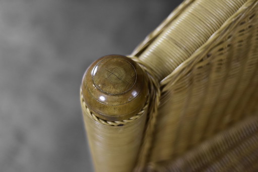 Vintage Italiaanse moderne Boho rotan stoel uit het midden van de eeuw, jaren 70