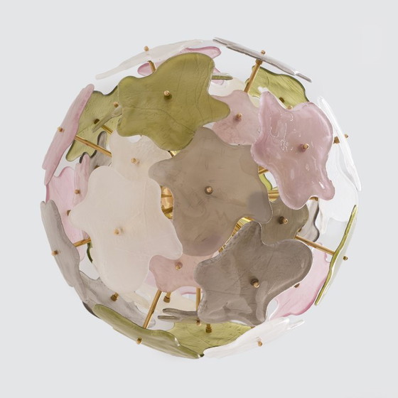Image 1 of Italienischer Sputnik-Kronleuchter aus Muranoglas in Pastellfarben und poliertem Messing