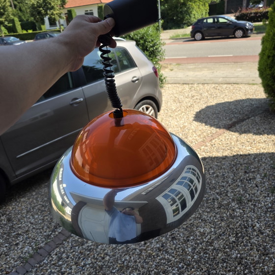 Image 1 of Dijkstra pendant lamp chrome-plated metal, orange plexiglass, UFO