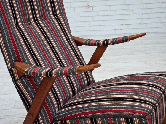 Image 1 of Anni '60, poltrona svedese, tessuto di lana a righe, legno di quercia, legno di teak.