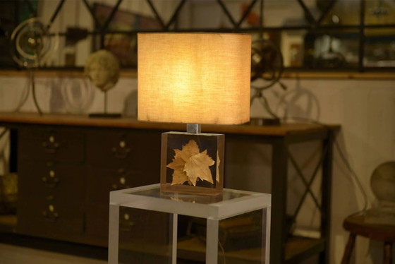 Lampada con inclusione di foglia di platano di Pierre Giraudon anni '70 – Lampade da tavolo, Vintage (photo 11 of 11)