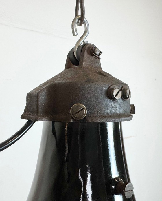 Image 1 of Lampada a sospensione Bauhaus in smalto nero industriale, anni '30