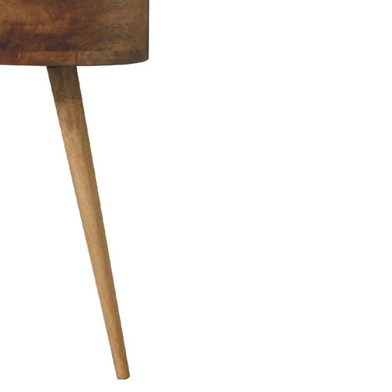 Mini Table de Nuit Ronde Aspect Chêne – Bois de Mangue Massif Avec Tiroir – Artisan, Tables de nuit, Wood (photo 8 of 10)
