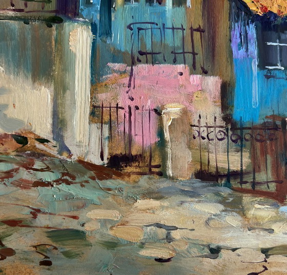 Image 1 of Original Oil Painting Summer Street Landscape Warm wind on the streets