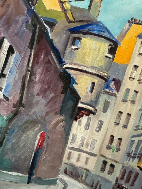 Image 1 of Antique oil painting on hardboard, Paris, rue de l'Hôtel de Ville