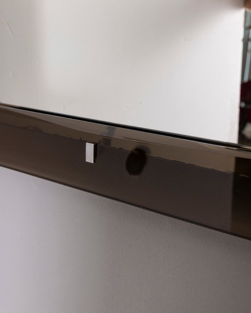 Miroir mural vintage des années 1970 en verre fumé, design italien
