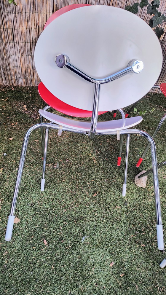 Image 1 of Set di 6 sedie originali Elmar Flötotto Mosquito - rosso e bianco (2003)