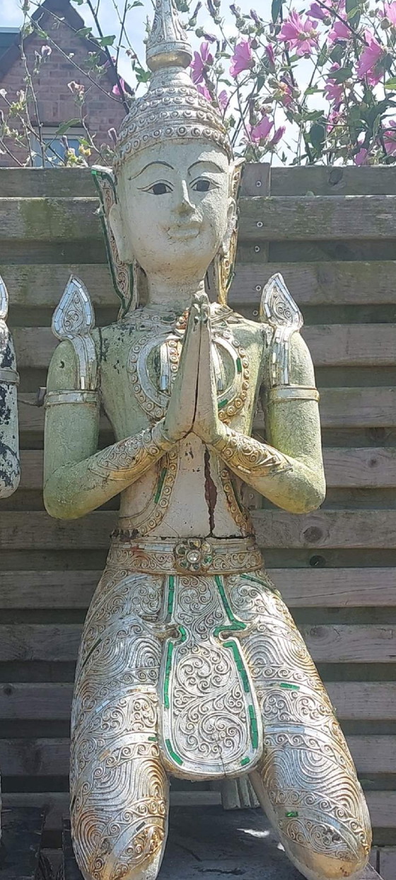 Image 1 of Gardiens du temple en bois massif, 25 kg chacun, 1,45 m de haut