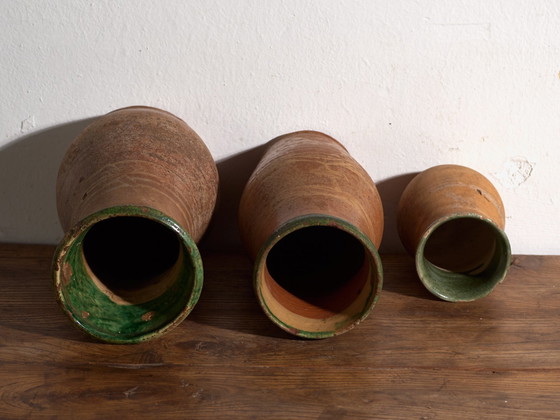 Lot de 3 Vases en Céramique Anciens, Europe Centrale, circa 1900, Vert (photo 3 sur 6)
