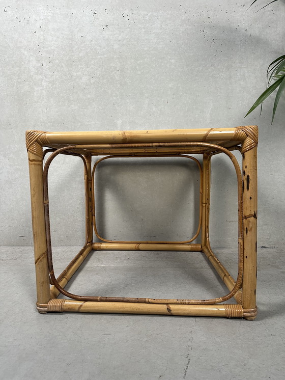 Image 1 of Table d'appoint vintage - bambou et verre
