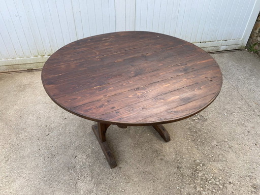 antique folding round winemaker's target table with tilting top